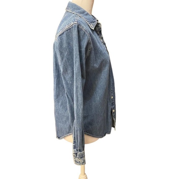 Warner bros looney tunes tweety bird denim y2k pocket button down shirt small - Picture 6 of 11